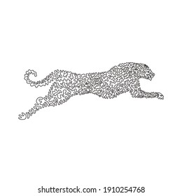 Single curly one line drawing of a cheetah is fastest mammal. Continuous line drawing graphic design vector illustration of ferocious cheetah for icon, symbol, company logo, poster wall decor