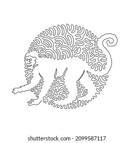 Single curly one line drawing of cute monkey abstract art. Continuous line draw graphic design vector illustration of friendly domestic animal for icon, symbol, company logo, poster wall decor