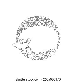 Single curly one line drawing of cute hedgehog abstract art. Continuous line draw graphic design vector illustration of hedgehog as pet for icon, company logo, poster wall decor and pet lover club