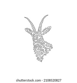 Single curly one line drawing of cute antelope abstract art. Continuous line draw graphic design vector illustration of animal with beautiful horns for icon, symbol, company logo, poster wall decor