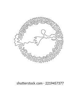 Single curly one line drawing of funny puffer fish abstract art. Continuous line draw graphic design vector illustration of thorns which cover fish body for icon, symbol, logo, poster wall decor