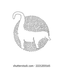 Single curly one line drawing of cute coatimundi abstract art. Continuous line draw graphic design vector illustration of strikingly long tail mammal for icon, symbol, company logo, poster wall decor