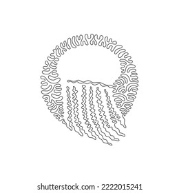 Single curly one line drawing of cute jellyfish abstract art. Continuous line draw graphic design vector illustration of jellyfish animal with umbrella shaped for icon, symbol, logo, poster wall decor