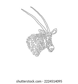 Single curly one line drawing of adorable oryx abstract art. Continuous line draw graphic design vector illustration of scimitar horned oryx for icon, symbol, company logo, sign, poster wall decor