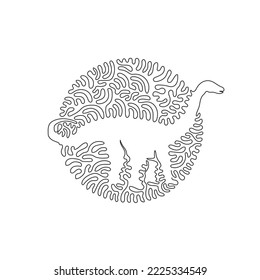 Single curly one line drawing of large dinosaurs abstract art. Continuous line draw graphic design vector illustration of long neck dinosaur for icon, symbol,  sign, logo, poster wall decor