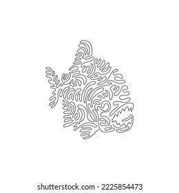 Single curly one line drawing of strong bites piranha abstract art. Continuous line draw graphic design vector illustration of sharp tooth fish for icon, symbol, company logo, poster wall decor