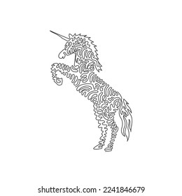 Single curly one line drawing of  legendary creature abstract art. Continuous line draw graphic design vector illustration of strong and splendid unicorn for icon, symbol, company logo, wall decor