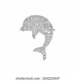 Single curly one line drawing of funny dolphin  abstract art. Continuous line draw graphic design vector illustration of friendly marine mammals for icon, symbol, company logo, poster wall decor