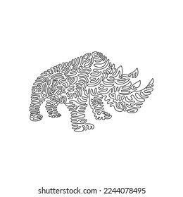 Single curly one line drawing of herbivores mammal abstract art. Continuous line draw graphic design vector illustration of exotic two horns rhinoceros for icon, symbol, company logo, wall decor