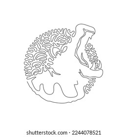 Single curly one line drawing of scary hippopotamus abstract art. Continuous line draw graphic design vector illustration of large canines hippo for icon, symbol, company logo, poster wall decor