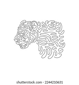 Einmalige, lockige, einzeilige Zeichnung des Raubkopfes. Abstrakte Kunst. Kontinuierliche Linie zeichnen Grafik-Design Vektorgrafik von starkem Säugetier für Symbol, Symbol, Firmenlogo, Poster-Wand-Dekoration