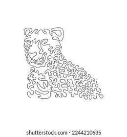 Single curly one line drawing abstract art. The cheetah eyeing prey. Continuous line draw graphic design vector illustration of scary cheetah for icon, sign, symbol, company logo, wall decor 