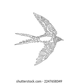 Single curly one line drawing of abstract art. Swallows spend much time in the air. Continuous line draw graphic design vector illustration of beautiful swallow for icon, sign, symbol, company logo