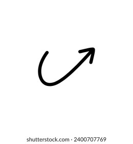 Una flecha de vector negro curvada simple sobre fondo negro