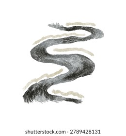 A single curved brush stroke in dark ink with lighter highlights illustrating abstract motion.