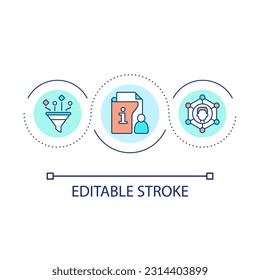 Single customer view loop concept icon. Creating client unified database. Personal user information abstract idea thin line illustration. Isolated outline drawing. Editable stroke. Arial font used