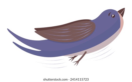 Una sola golondrina de ave en vuelo, ilustración vectorial en colores azul, marrón y beige