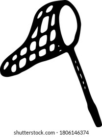 Single cute butterfly net doodle. Hand drawn vector illustration isolated on white. Element for stickers, print, travel blog, children coloring page. Outdoor activities icon. Camping net. Catching