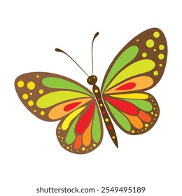 A single cute butterfly vector illustration isolated on a white background. Vector illustration.