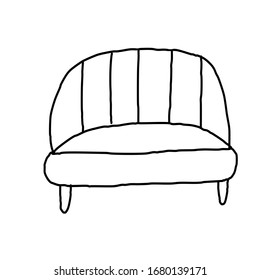 Single cute daybed. Drawing in the Doodle style. Isolated on a white background. Vector illustration in lines. Comfortable and stylish daybed.  For design, decoration, web, coloring.