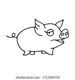 Single cute doodle piglet icon. Vector stock illustration in cartoon style. Black graphic isolated on white background.