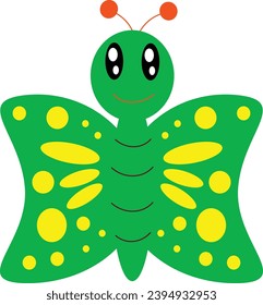 a single cute green butterfly vector drawing for decoration, a little happy butterfly