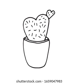 Una olla de cactus dibujada a mano linda. Planta de la casa de ilustraciones para el diseño de bodas, logotipo, tarjeta de felicitación o diseño estacional. Aislado sobre fondo blanco.
