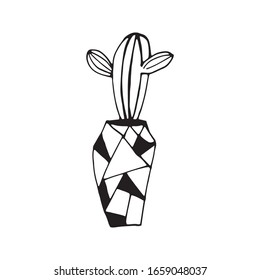 Single cute hand drawn cactus pot. Doodle vector illustration house plant for wedding design, logo, greeting card or seasonal design. Isolated on white background.