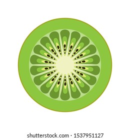 Single cute kiwi fruit slice (Half section) simple shape pattern isolated on white background.Design for mobile healthy food apps flat icon ,Logo website ,Print ,Screen wallpaper.Vector.Illustration.