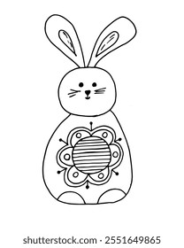 Single cute rabbit drawing for Easter holiday.  Can be used for cover design, poster, poster, decoupage, postcard, things.