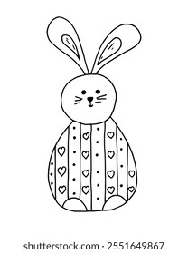 Single cute rabbit drawing for Easter holiday.  Can be used for cover design, poster, poster, decoupage, postcard, things.