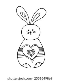 Single cute rabbit drawing for Easter holiday.  Can be used for cover design, poster, poster, decoupage, postcard, things.