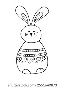 Single cute rabbit drawing for Easter holiday.  Can be used for cover design, poster, poster, decoupage, postcard, things.