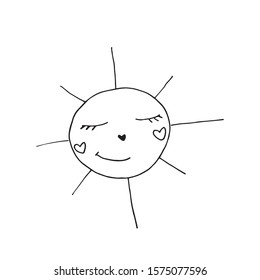 Single cute sun in doodle style. Hand drawn vector illustration for greeting cards, posters, stickers and seasonal design.