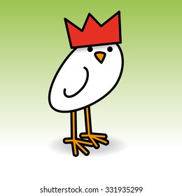 Single Cute White Smiling Chick wearing Red Party Hat Staring towards camera on Green Background