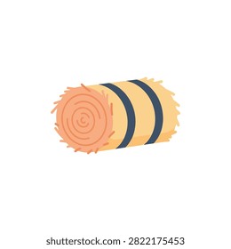 A single cylindrical hay bale tightly wound with visible straw texture banded in navy blue. Ideal for rural farm scenes and harvest themes.