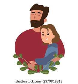 Single dad - Dad and daughter. Being a good dad, happy childhood and fatherhood concept. Vector illustration.