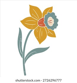 Flor de narciso único em estilo plano texturizado. Mínima ilustração botânica primavera para design moderno