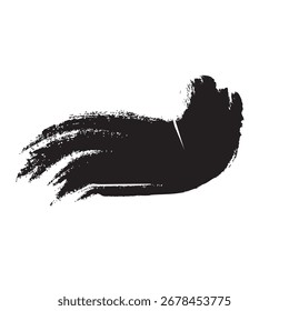 A single, dark black paint stroke with visible rough texture and distressed, uneven edges, creating a hand-painted, expressive mark.