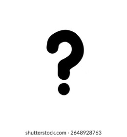 A single dark black question mark, located in the middle of a pure white background. The design is clean and minimalist, highlighting the classic shape of the question symbol.