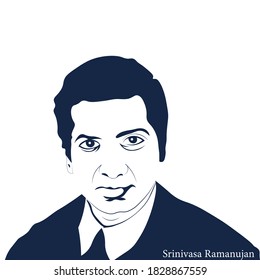 Single dark blue color sketched portrait of Ramanujan in white background. Mathematics Day 22 december Illustration.