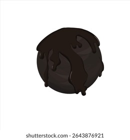 Single dark chocolate ball with rich melted topping. Vector illustration perfect for dessert themes, packaging, or Chocolate Day designs.