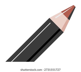 A single dark gray lip pencil with a brown pointed tip and a lightcolored ferrule isolated on a transparent background