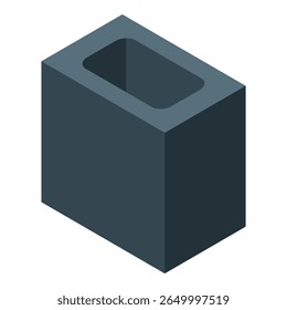 Einzelner dunkelgrauer Betonblock aufrecht stehend, isometrische Ansicht