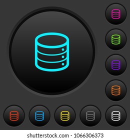 Single database dark push buttons with vivid color icons on dark grey background