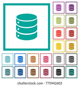 Single database flat color icons with quadrant frames on white background