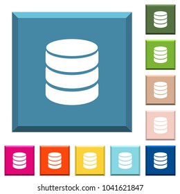 Single database white icons on edged square buttons in various trendy colors