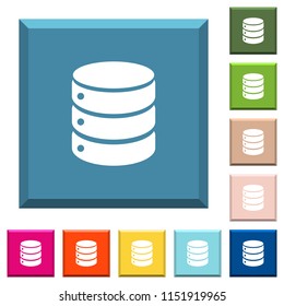 Single database white icons on edged square buttons in various trendy colors