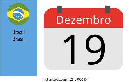 Single day calendar December 19 for Brazil country Portuguese language. Red and white sheet
