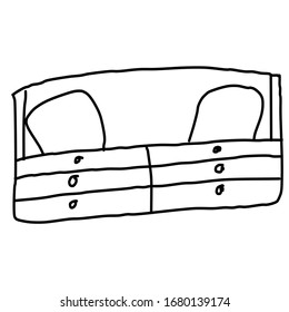 Una cama individual con cajones y almohadas. Dibujo al estilo Doodle. Aislado sobre un fondo blanco. Ilustración vectorial en líneas. Cómodo y elegante cama de día.  Para el diseño, la decoración y el color.